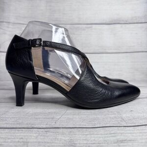 Naturalizer Okira Black Leather Cross Strap Pointed Toe Pumps Mens 7M Heel Shoe